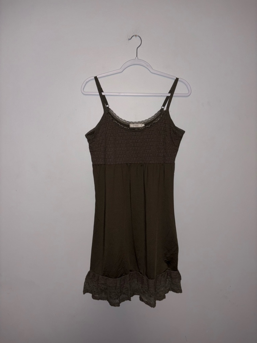 Cream ~ Green Lace Trim Dress